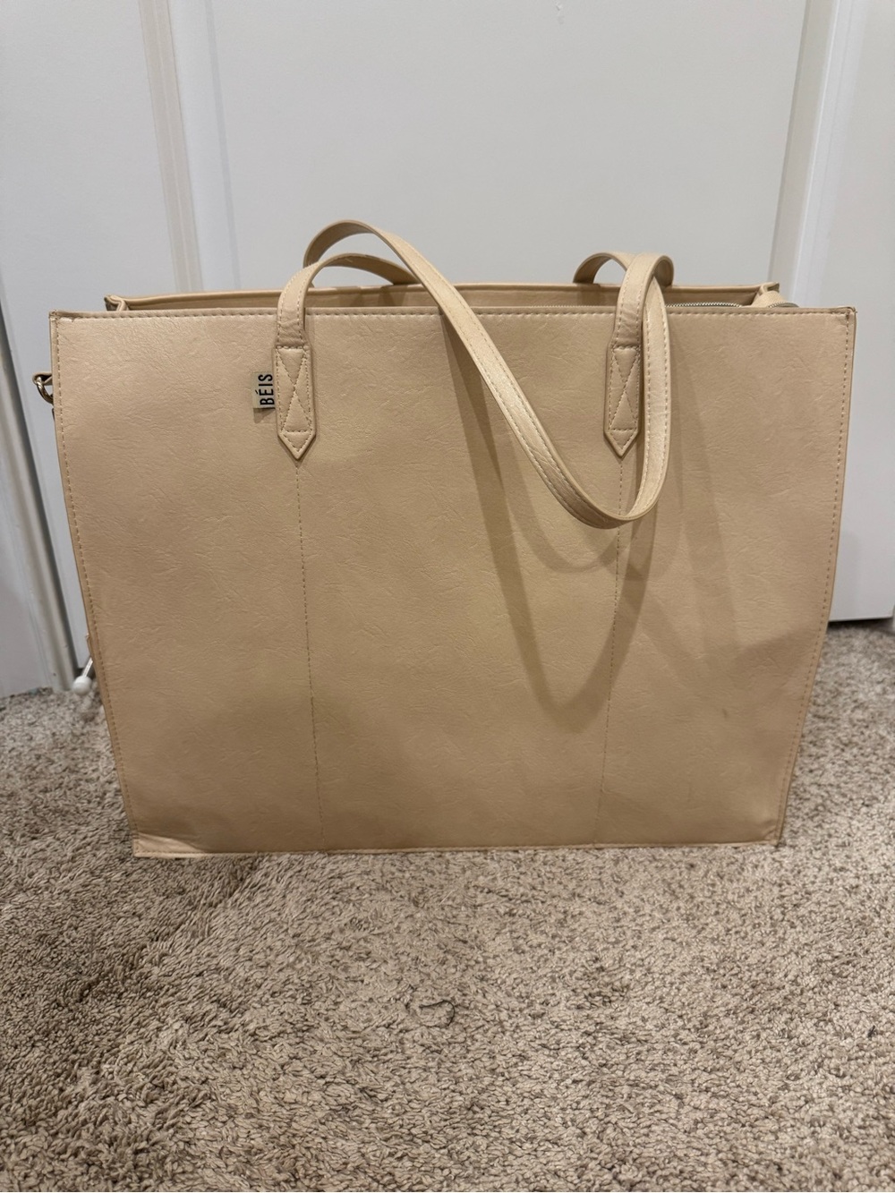 BEIS Beige The Large Work Tote with Top Handles & Long shoulder/crossbody strap
